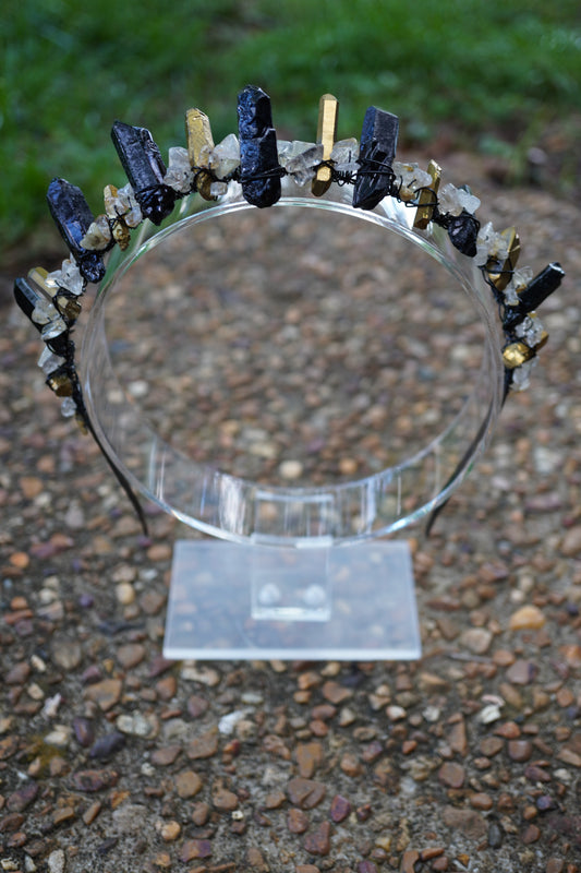 Black Obsidian and Gold Quartz Crown