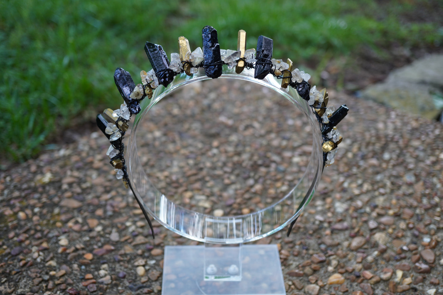 Black Obsidian and Gold Quartz Crown